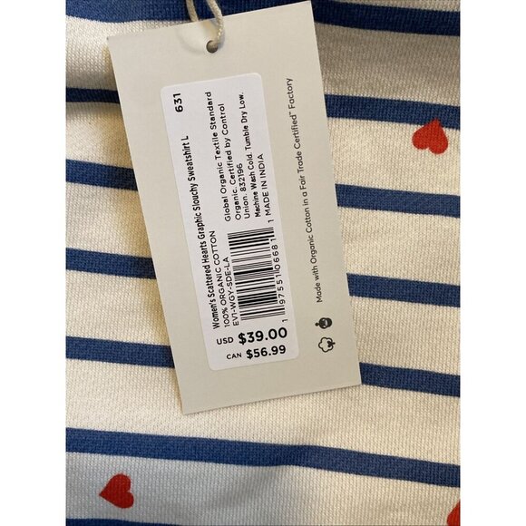 Pact 100% Organic Cotton Scattered Hearts Fleece Lined Crewneck Sweatshirt NEW L - Picture 7 of 7